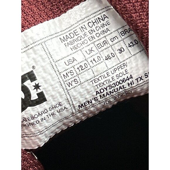 US12 DC Manual HI TX SE ADYS300644-BKW Mens Dark Red Skate Inspired Sneakers - Picture 7 of 8